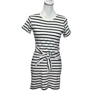 Rag & Bone Halsey Tie Front Striped T Shirt Dress Mini White Womens Size XXS